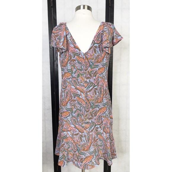 J CREW Silk Paisley Print Multicolored Short Sleeve Flutter Lined Dress. Size: 8 - Picture 3 of 8